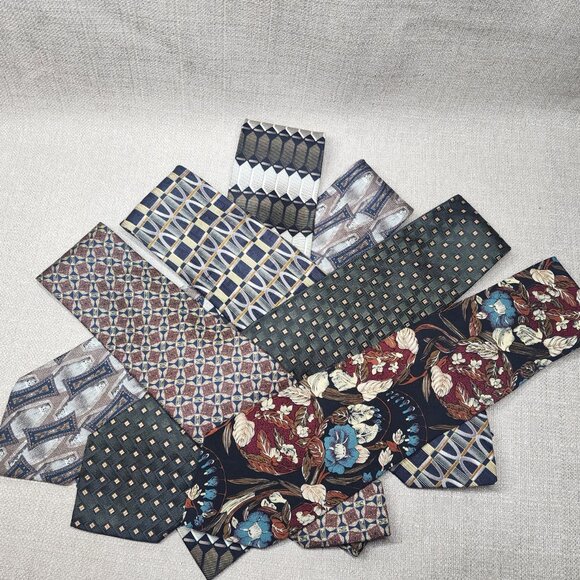 Designer Men's Ties 100% Silk Dark Colors Lot of 6 - Picture 2 of 14